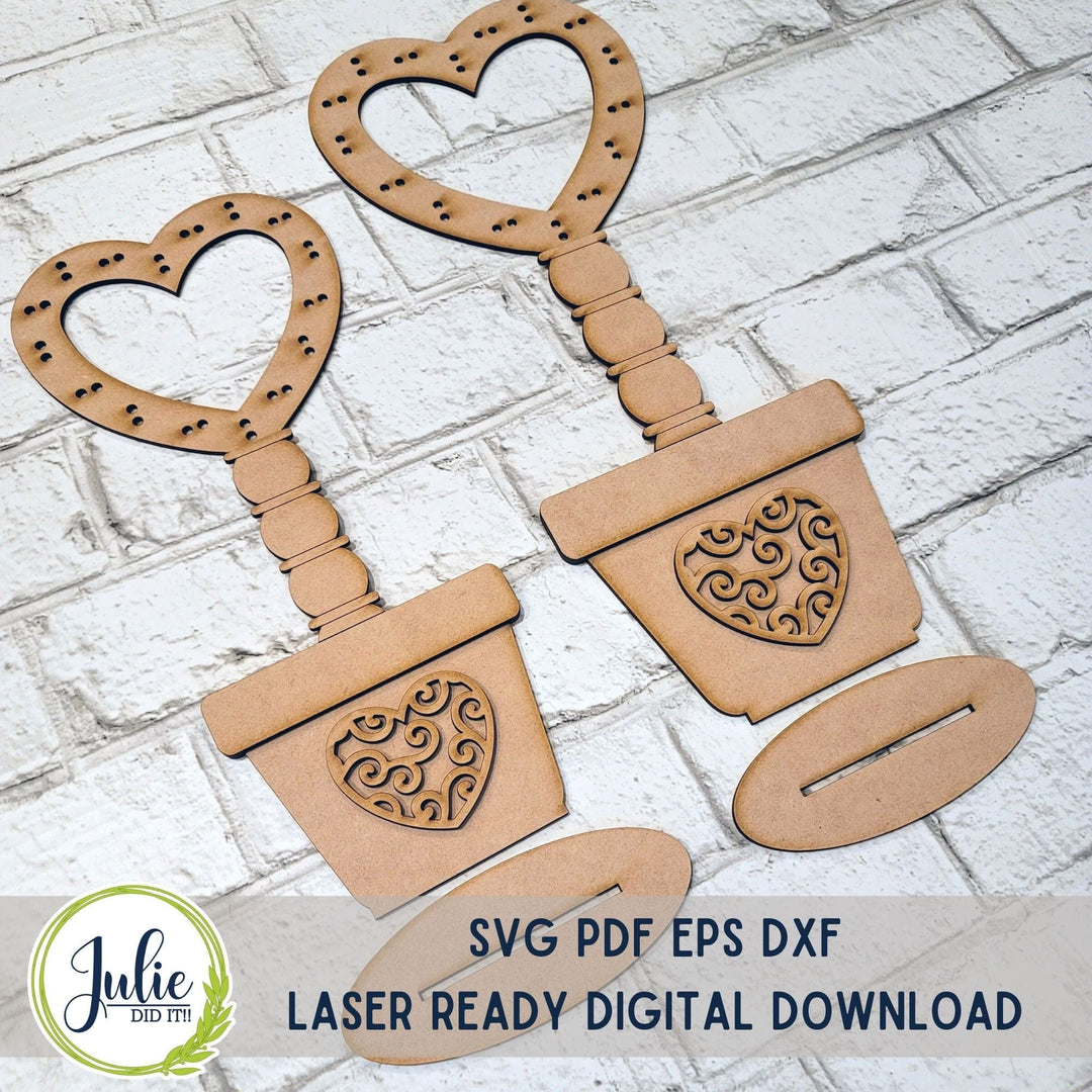 Julie Did It Studios Heart Rag Tie Topiary Shelf Sitter Duo
