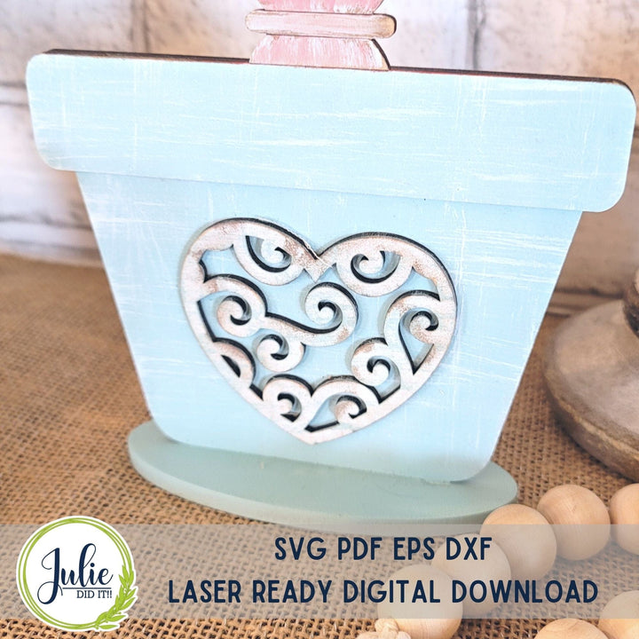 Julie Did It Studios Heart Rag Tie Topiary Shelf Sitter Duo