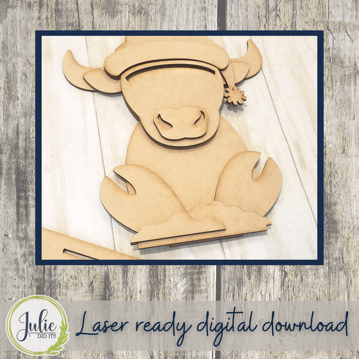 Julie Did It Studios Highland Cow Santa Shelf Sitter