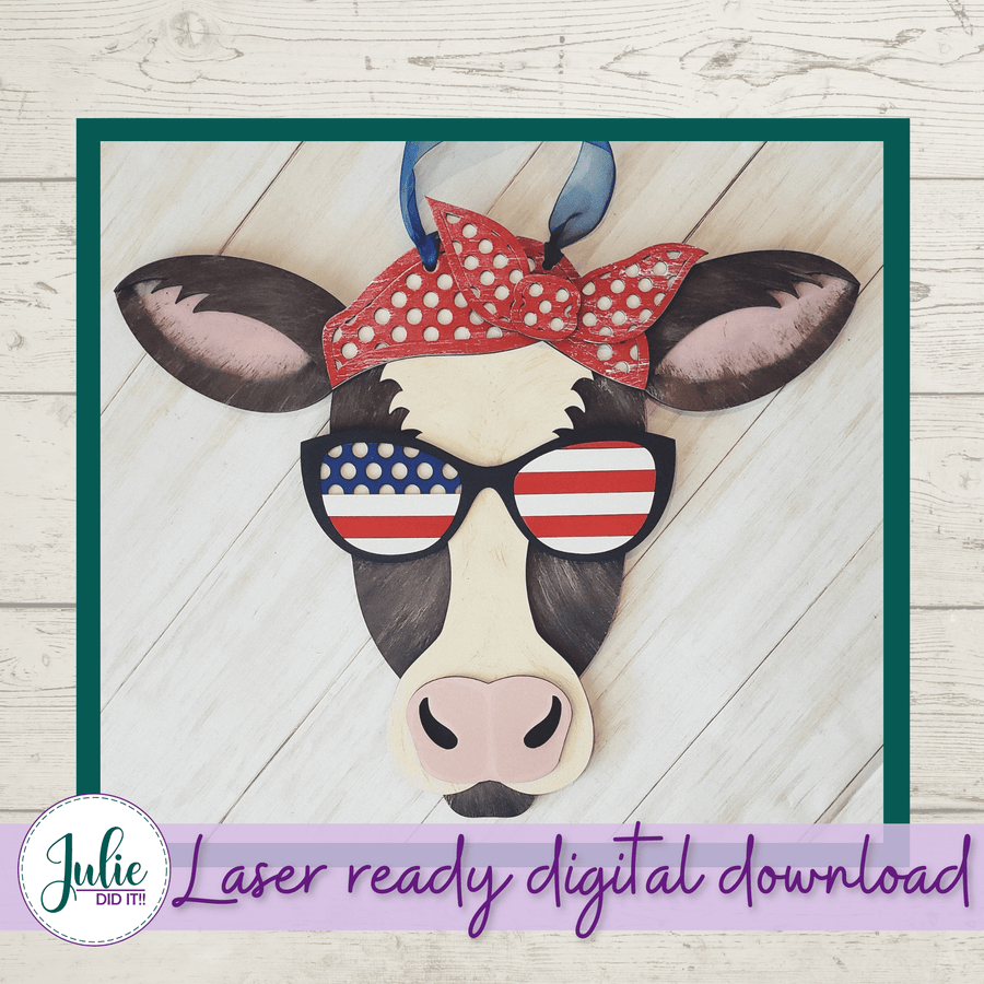 Julie Did It Studios Independence Bessie Patriotic Cow Sign