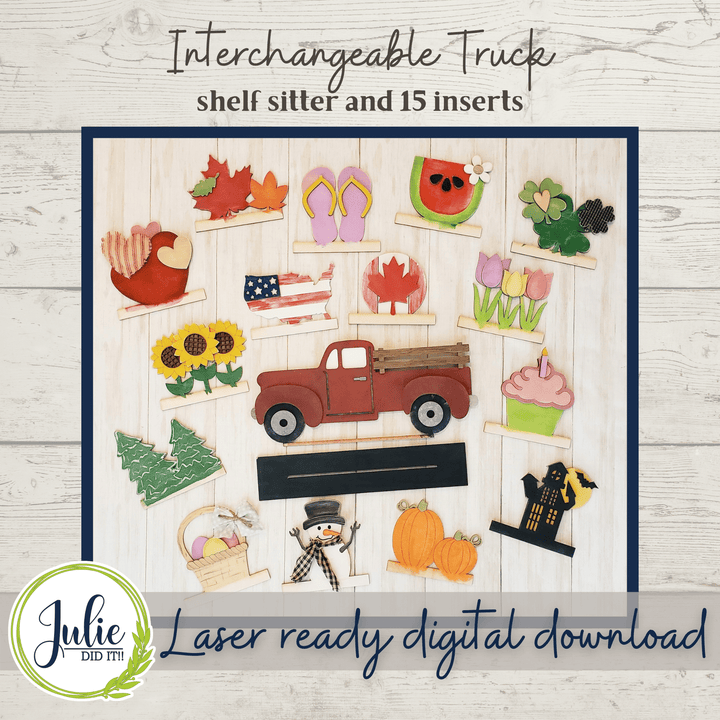 Julie Did It Studios Interchangeable Rustic Truck Shelf Sitter - January 2022 SVG Subscription