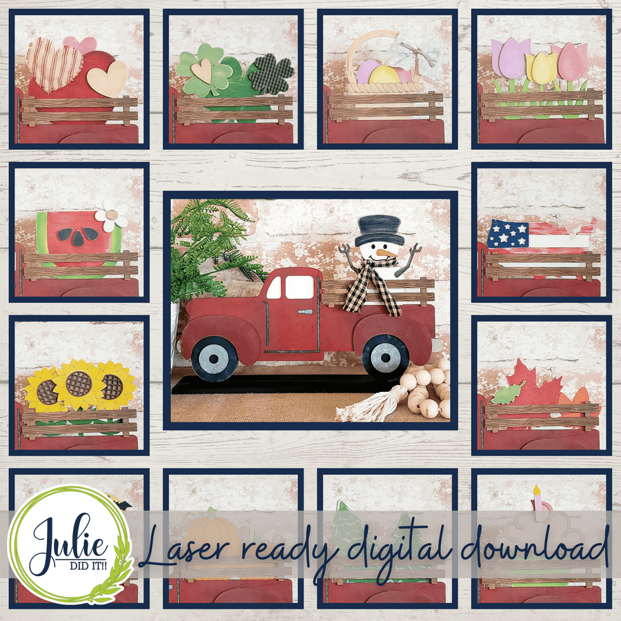 Julie Did It Studios Interchangeable Rustic Truck Shelf Sitter - January 2022 SVG Subscription