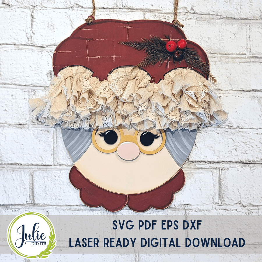 Julie Did It Studios Mrs. Claus Rag Tie Door Hanger