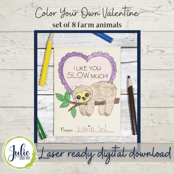 Julie Did It Studios ornaments Color Your Own Valentine - Animals