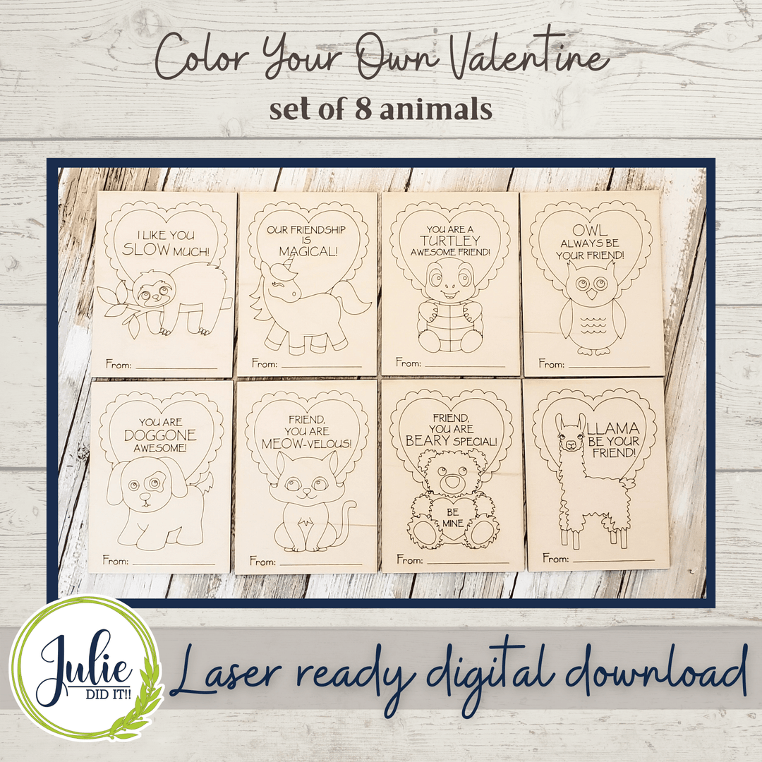 Julie Did It Studios ornaments Color Your Own Valentine - Animals