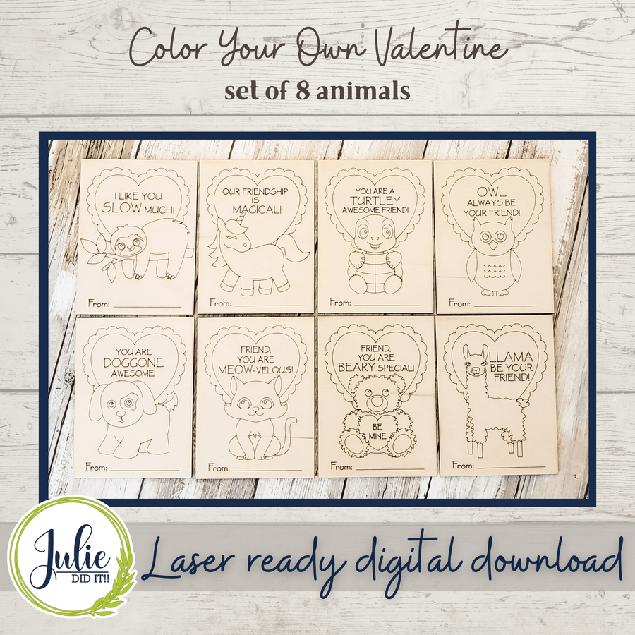 Julie Did It Studios ornaments Color Your Own Valentine - Animals