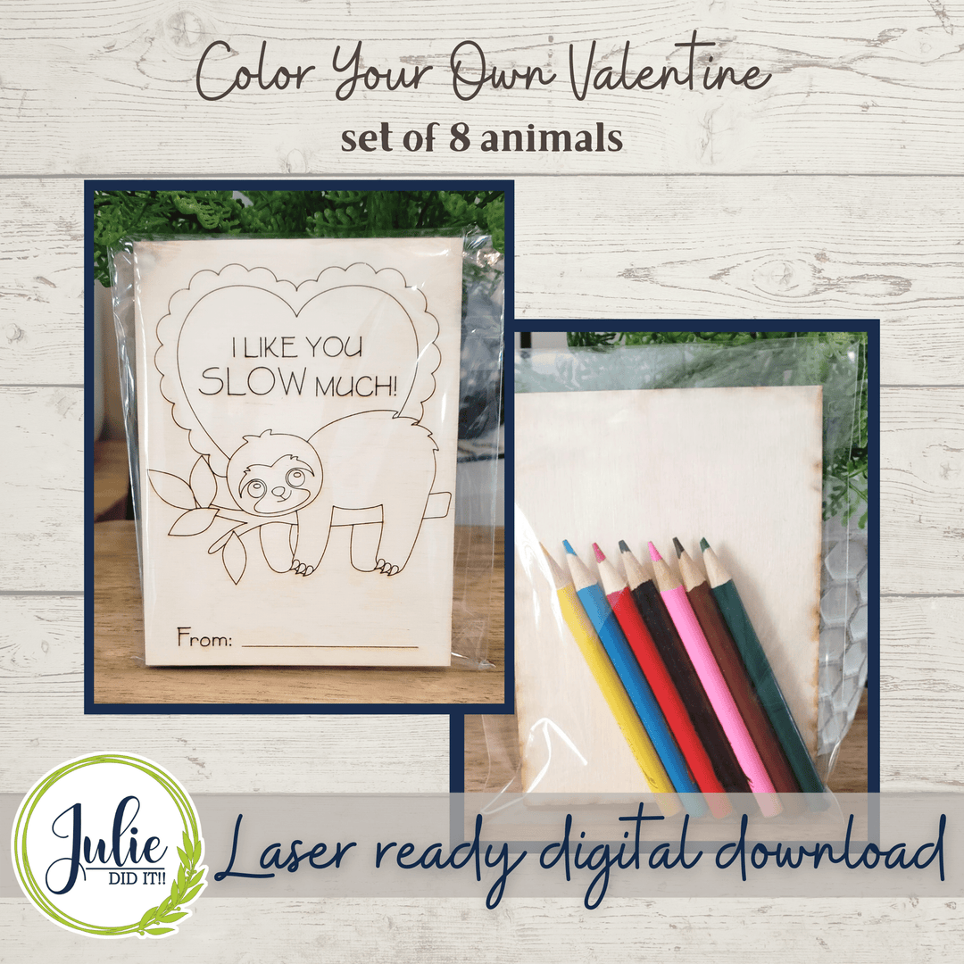 Julie Did It Studios ornaments Color Your Own Valentine - Animals