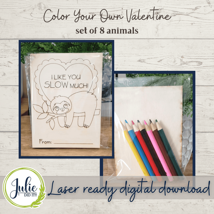 Julie Did It Studios ornaments Color Your Own Valentine - Animals