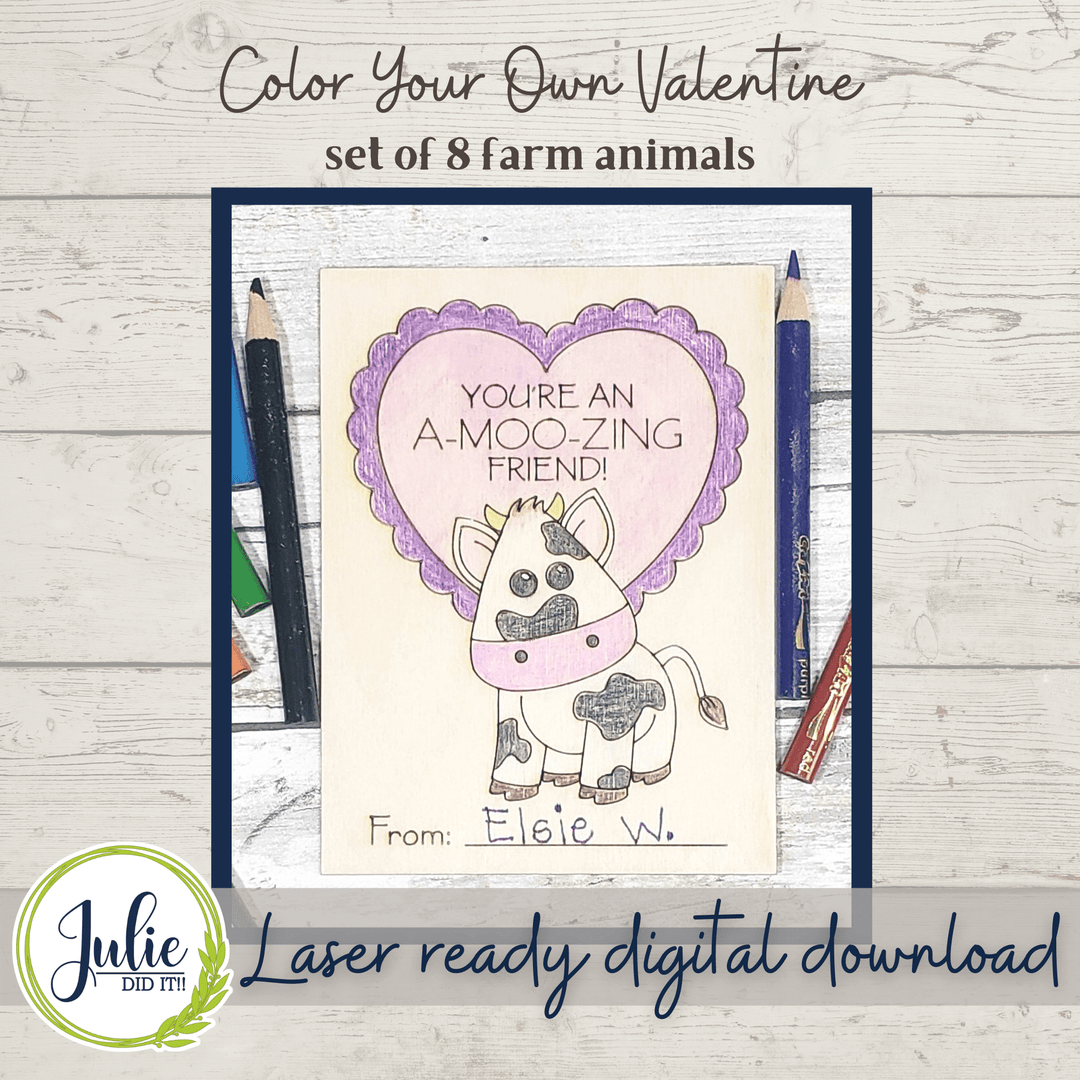 Julie Did It Studios ornaments Color Your Own Valentine - Farm Animals