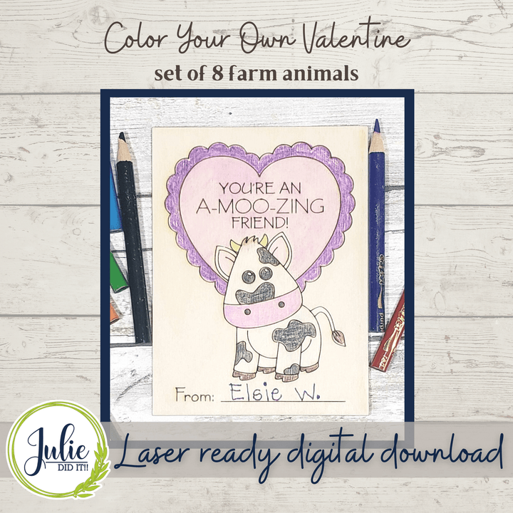 Julie Did It Studios ornaments Color Your Own Valentine - Farm Animals