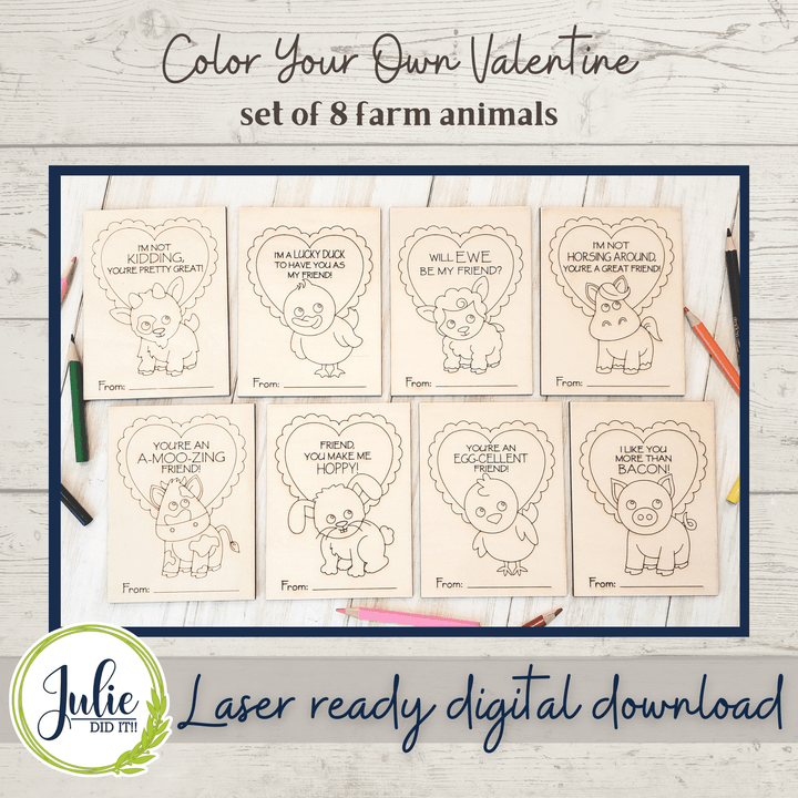 Julie Did It Studios ornaments Color Your Own Valentine - Farm Animals