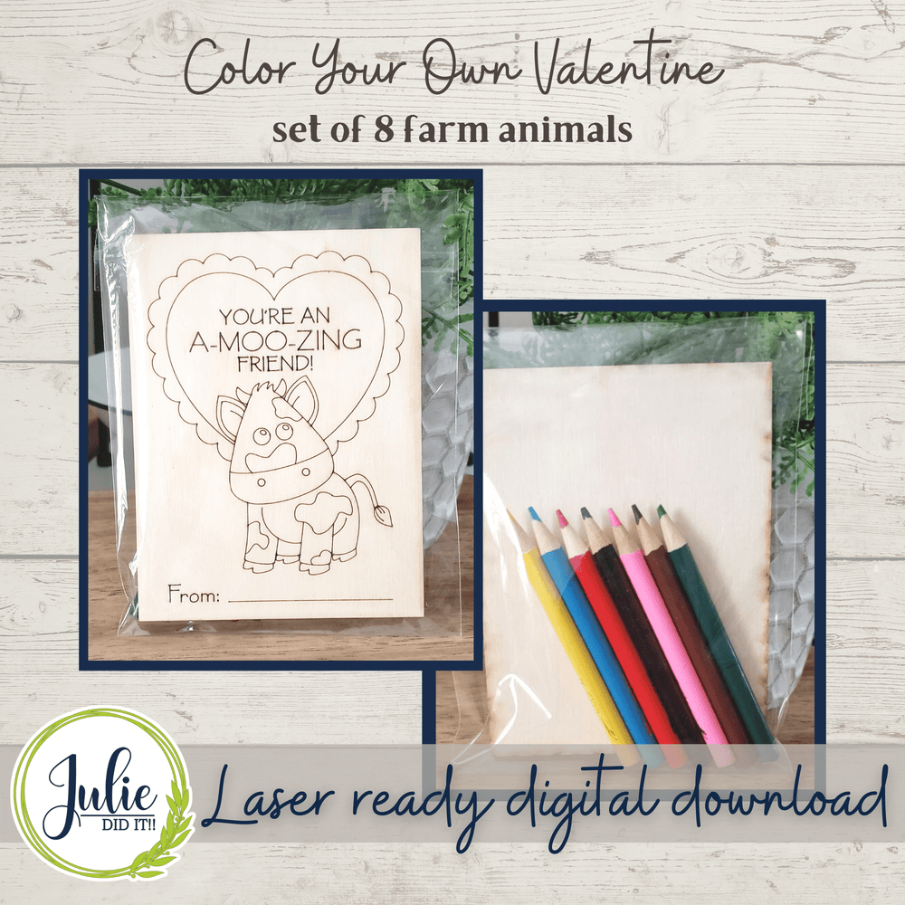 Julie Did It Studios ornaments Color Your Own Valentine - Farm Animals