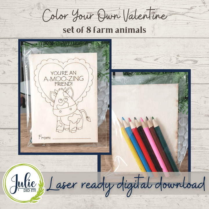Julie Did It Studios ornaments Color Your Own Valentine - Farm Animals