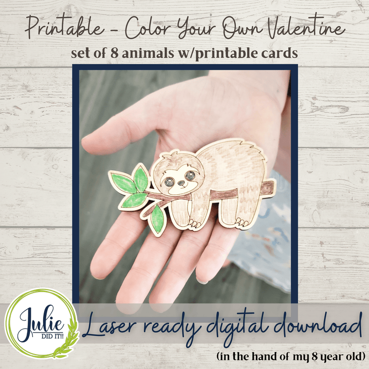 Julie Did It Studios ornaments Color Your Own Valentine with Printable Cards - Animals