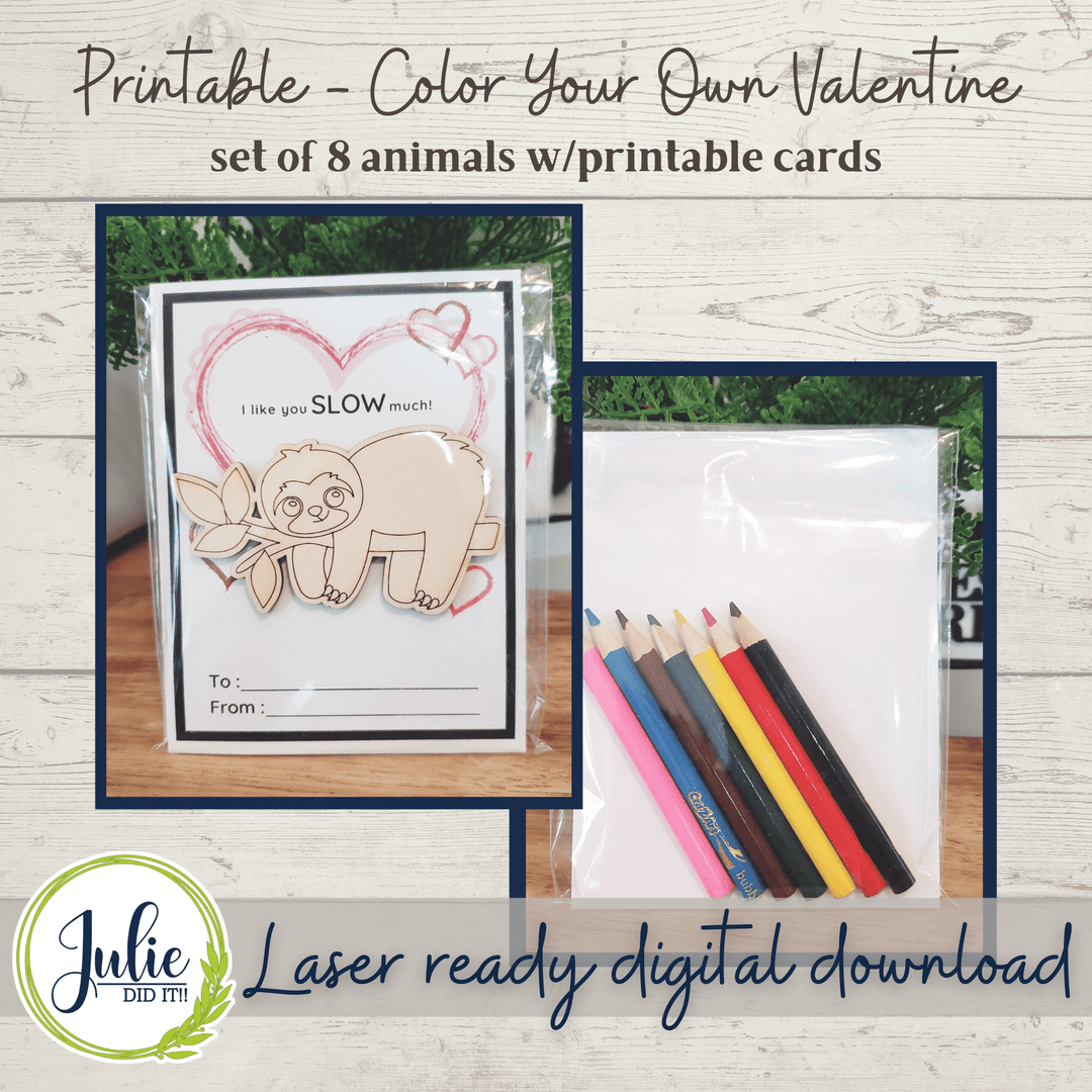 Julie Did It Studios ornaments Color Your Own Valentine with Printable Cards - Animals