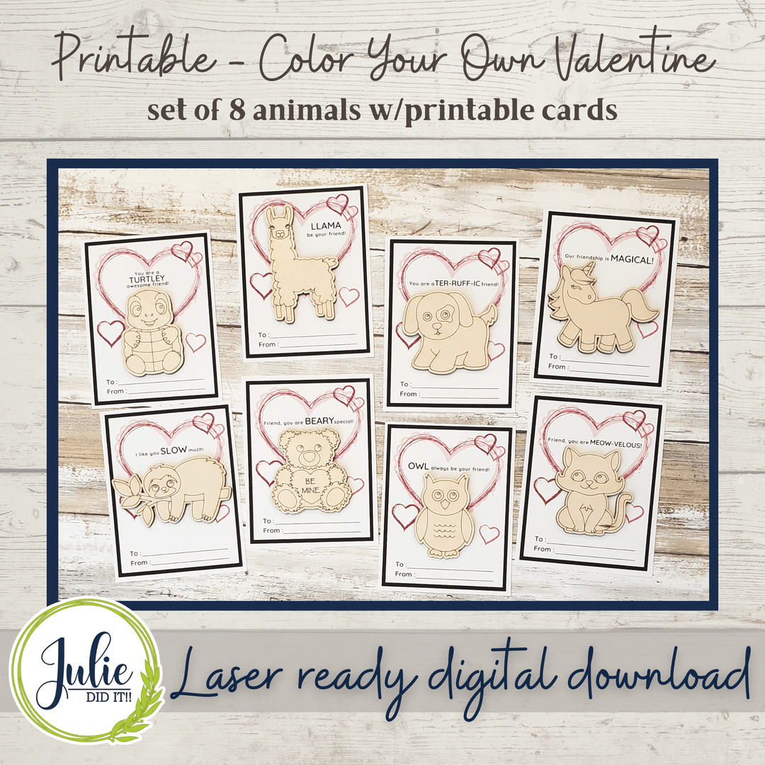Julie Did It Studios ornaments Color Your Own Valentine with Printable Cards - Animals