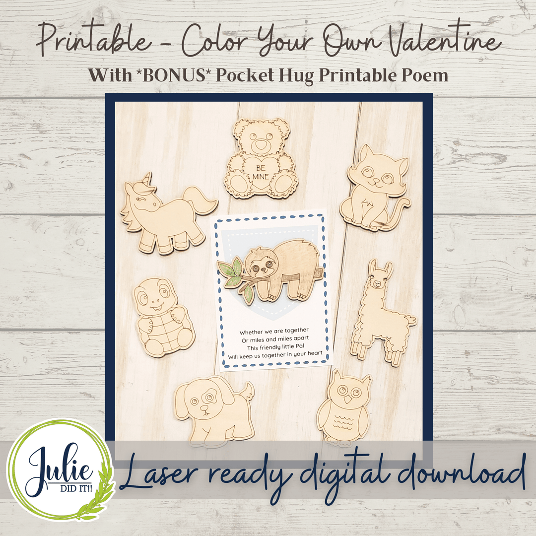 Julie Did It Studios ornaments Color Your Own Valentine with Printable Cards - Animals