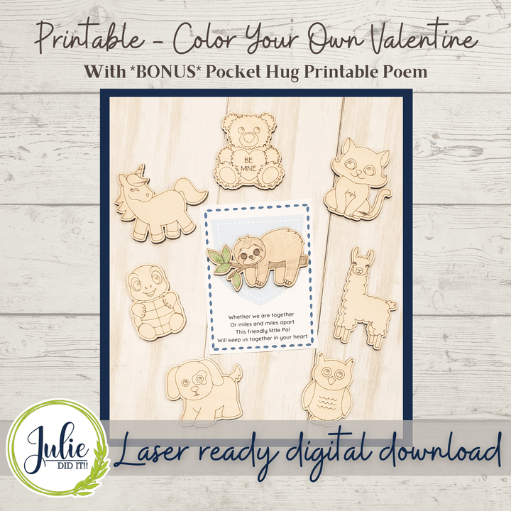 Julie Did It Studios ornaments Color Your Own Valentine with Printable Cards - Animals