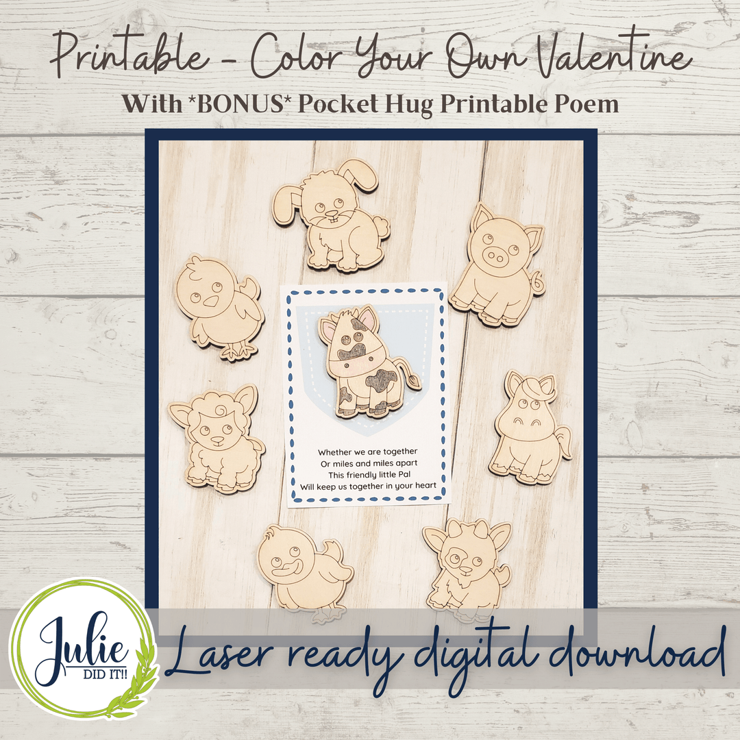 Julie Did It Studios ornaments Color Your Own Valentine with Printable Cards - Farm Animals