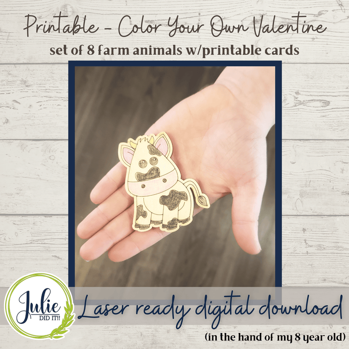 Julie Did It Studios ornaments Color Your Own Valentine with Printable Cards - Farm Animals