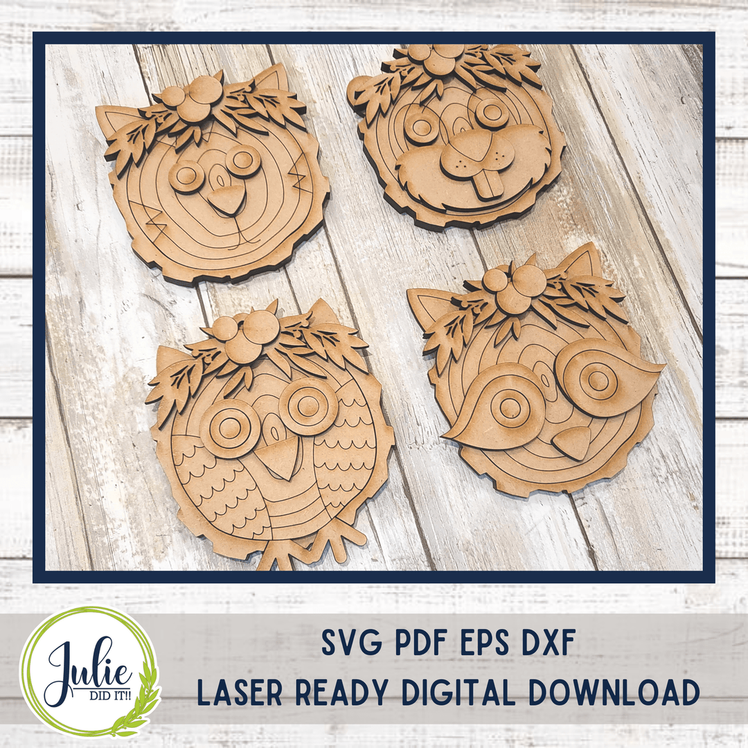 Julie Did It Studios ornaments Wood Slice Ornaments 1 (Cat, Owl, Racoon, Beaver)