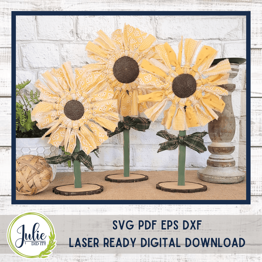 Julie Did It Studios Rag Tie Sunflower Trio Shelf Sitters