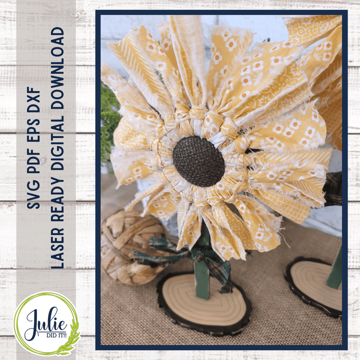 Julie Did It Studios Rag Tie Sunflower Trio Shelf Sitters