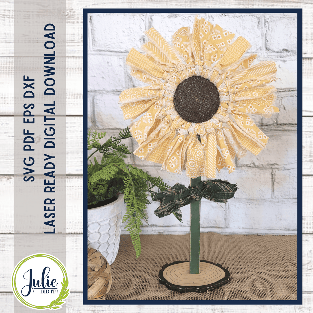 Julie Did It Studios Rag Tie Sunflower Trio Shelf Sitters