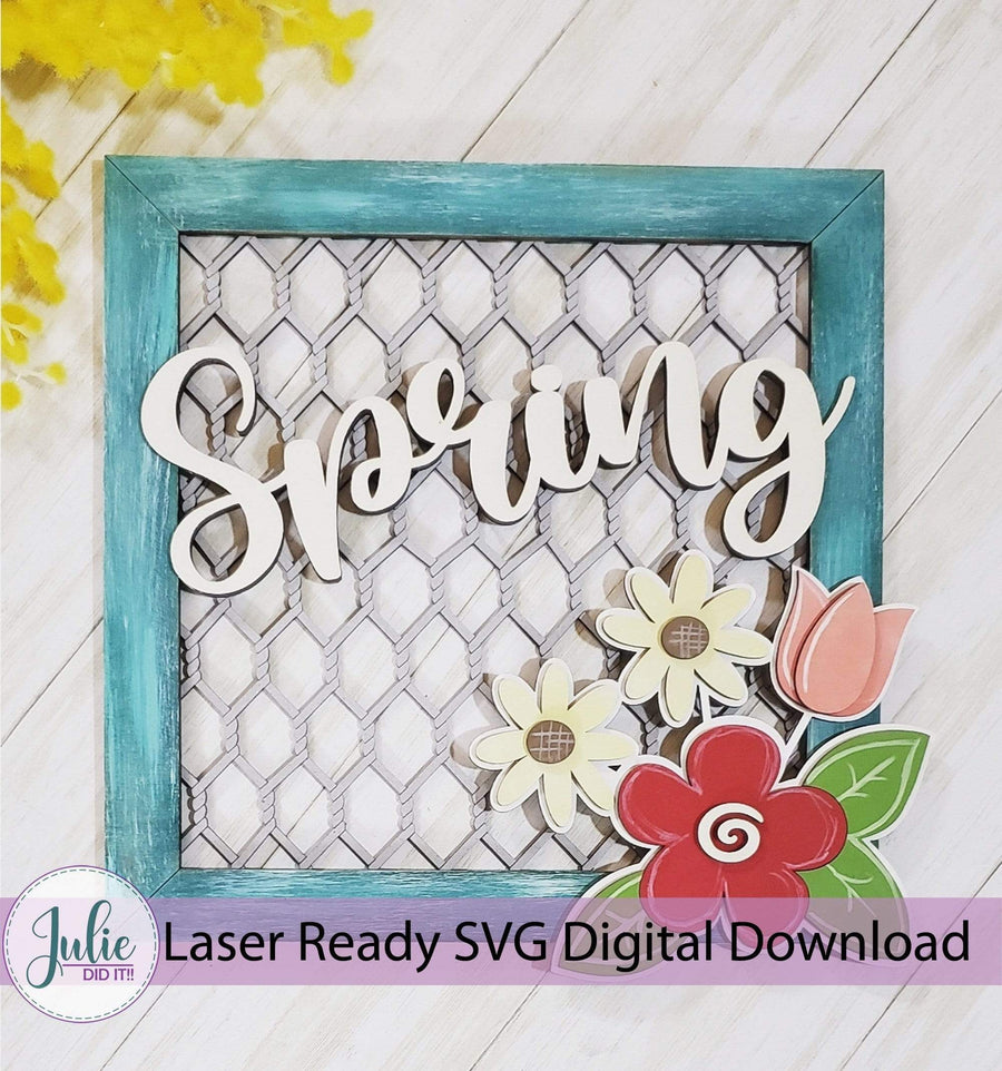 Julie Did It Studios Shiplap Shelf Sitter Spring Chicken Wire Sign