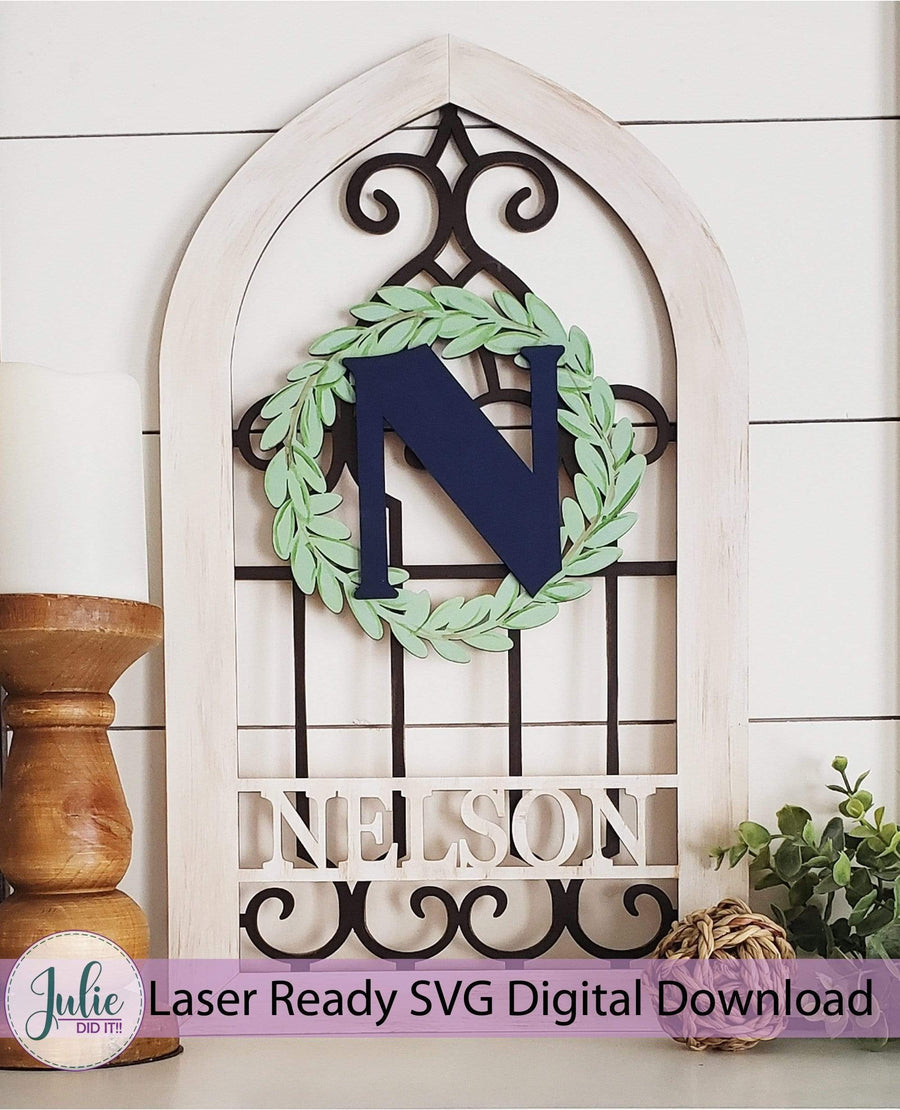 Julie Did It Studios Sign Farmhouse Arch Window Monogram