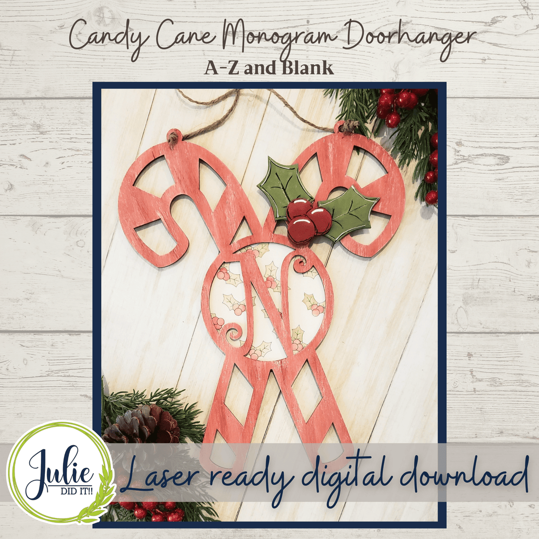 Julie Did It Studios Sign Monogram Candy Cane Door Hanger