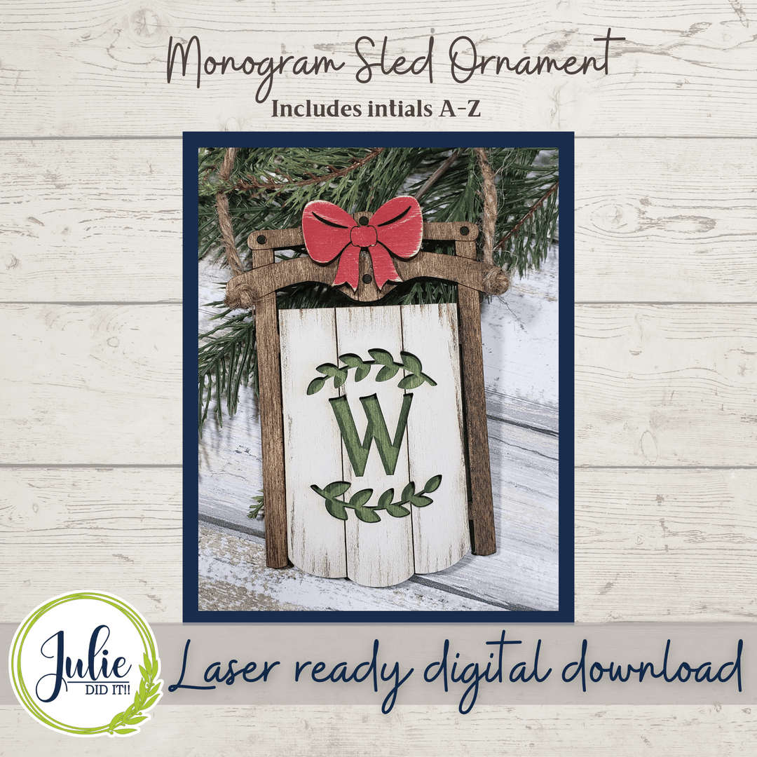 Julie Did It Studios Sign Monogram Sled Ornaments