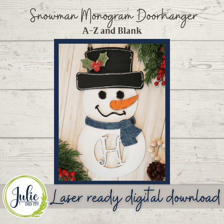 Julie Did It Studios Sign Monogram Snowman Door Hanger