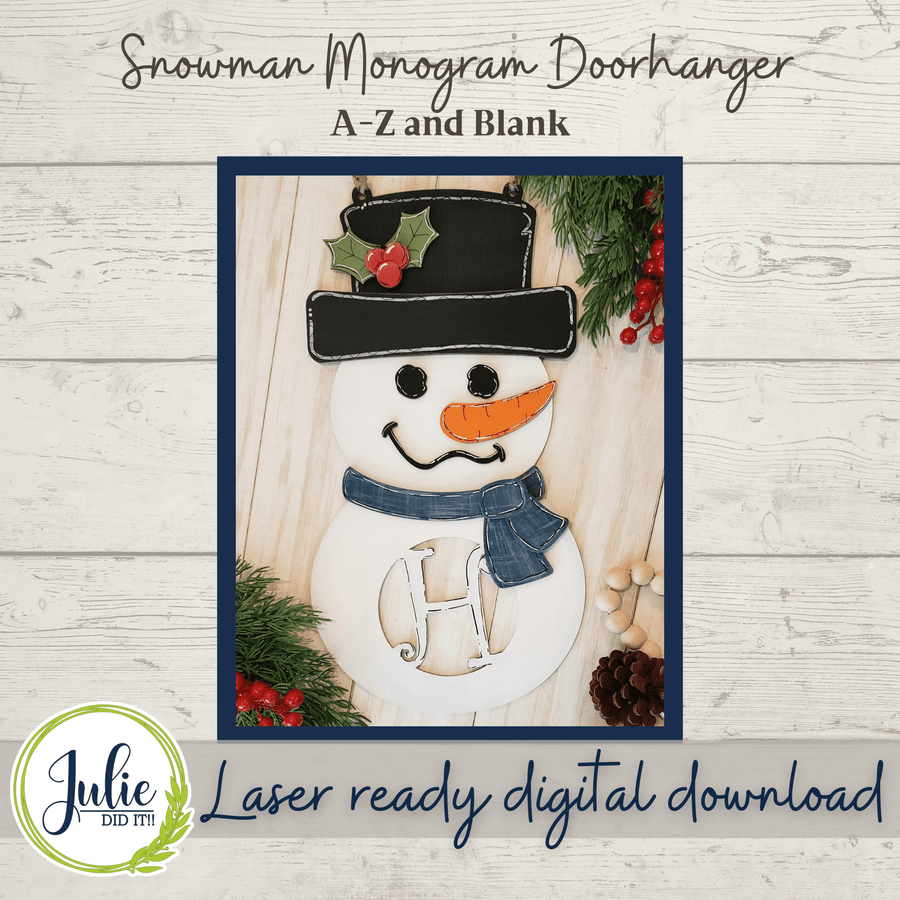 Julie Did It Studios Sign Monogram Snowman Door Hanger
