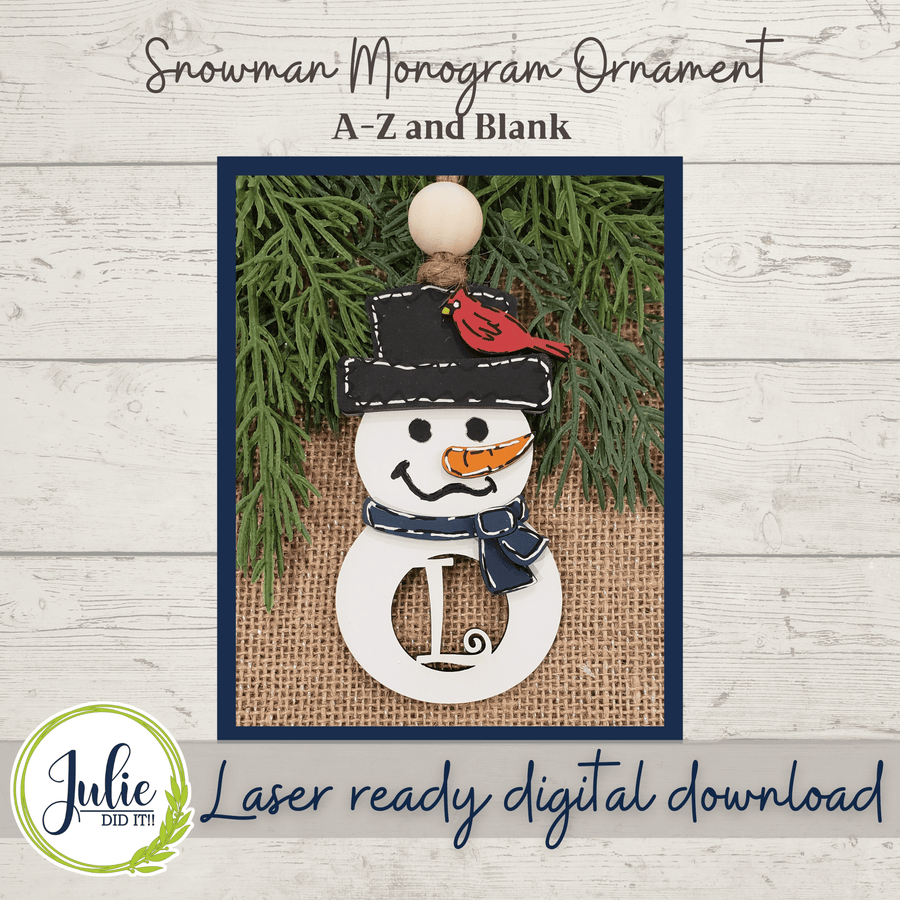 Julie Did It Studios Sign Monogram Snowman Ornaments