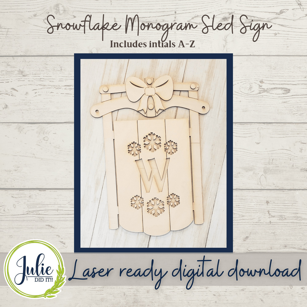 Julie Did It Studios Sign Snowflake Monogram Sled Sign