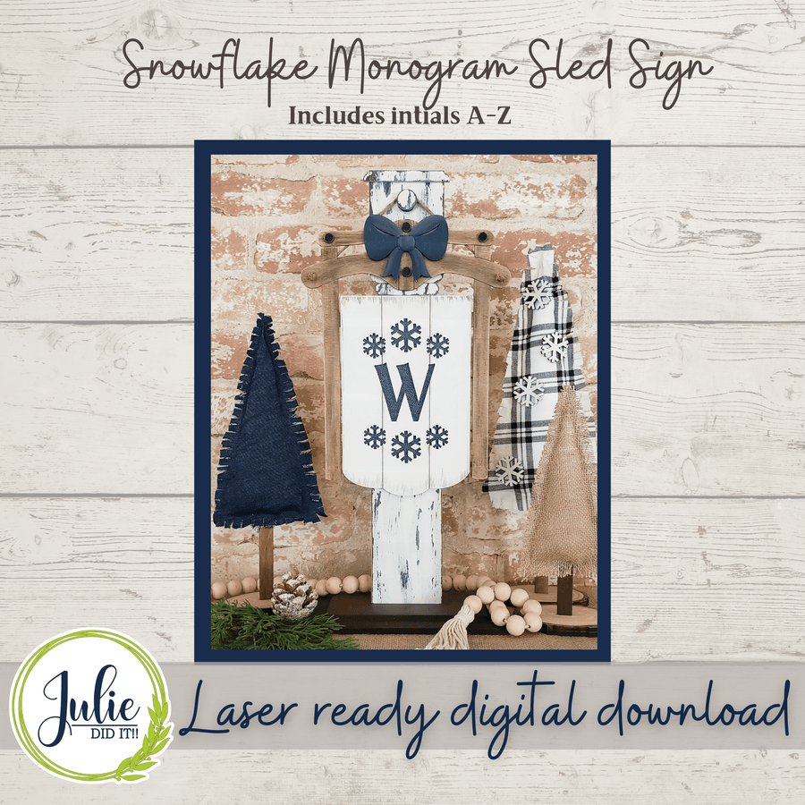 Julie Did It Studios Sign Snowflake Monogram Sled Sign