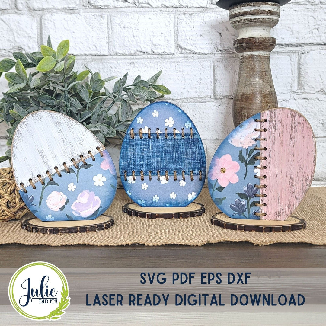 Julie Did It Studios Small Stitched Easter Egg Trio Shelf Sitters