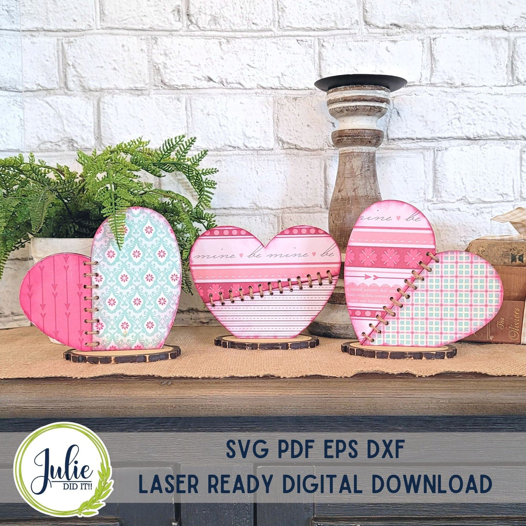 Julie Did It Studios Small Stitched Heart Trio Shelf Sitters
