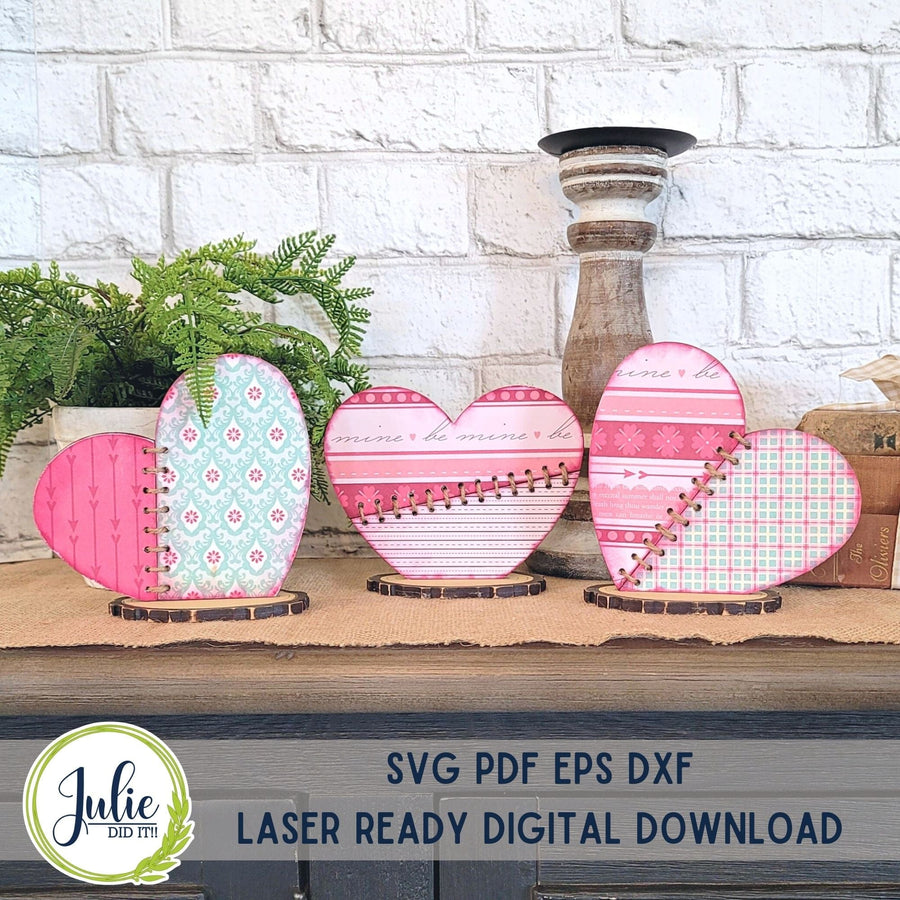 Julie Did It Studios Small Stitched Heart Trio Shelf Sitters