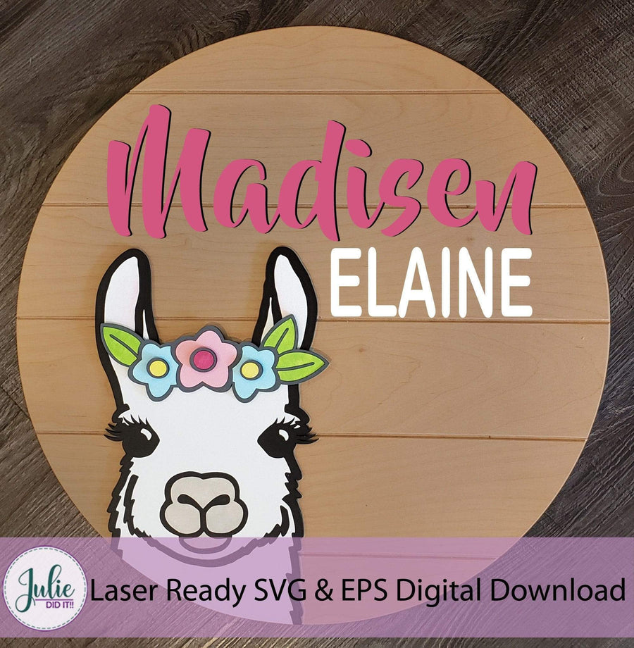 Julie Did It Studios SVG Digital Files Llama Cutout for Wood Round
