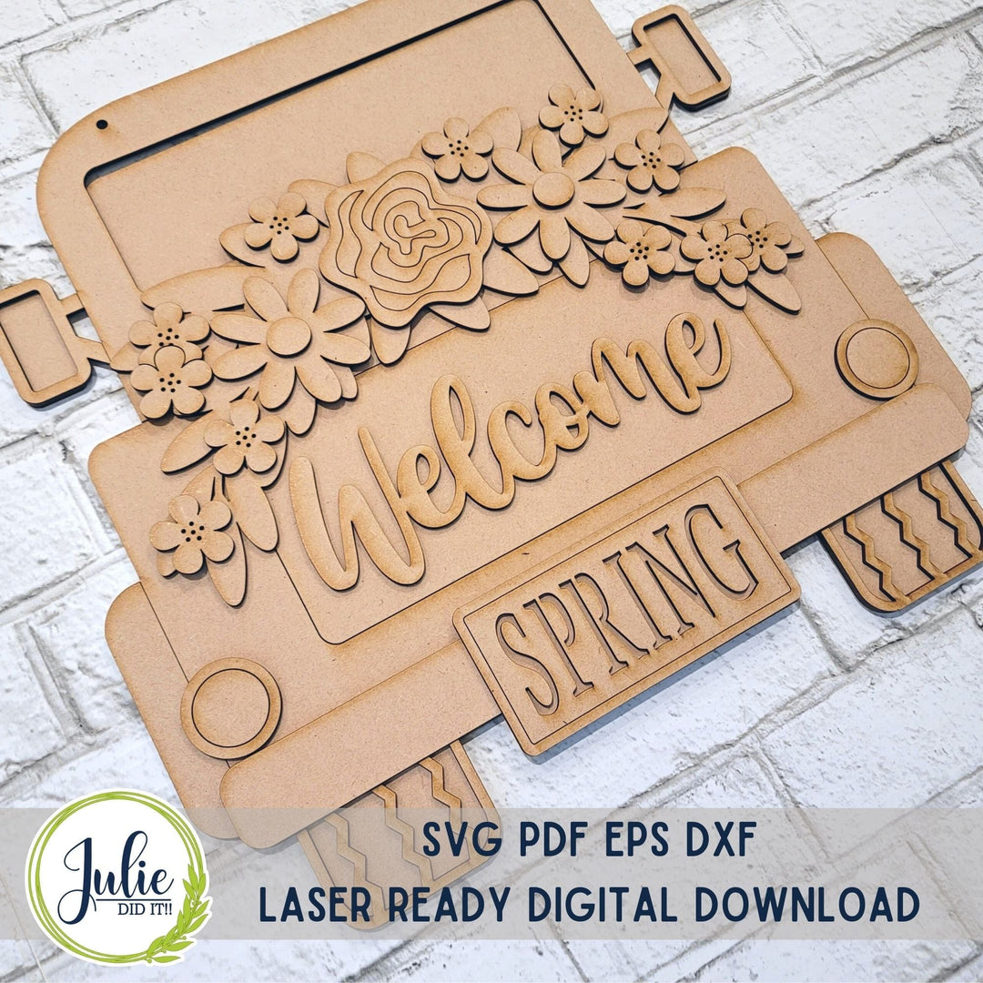Julie Did It Studios Truck with Welcome Floral Door Hanger - March 2023 Design Studio