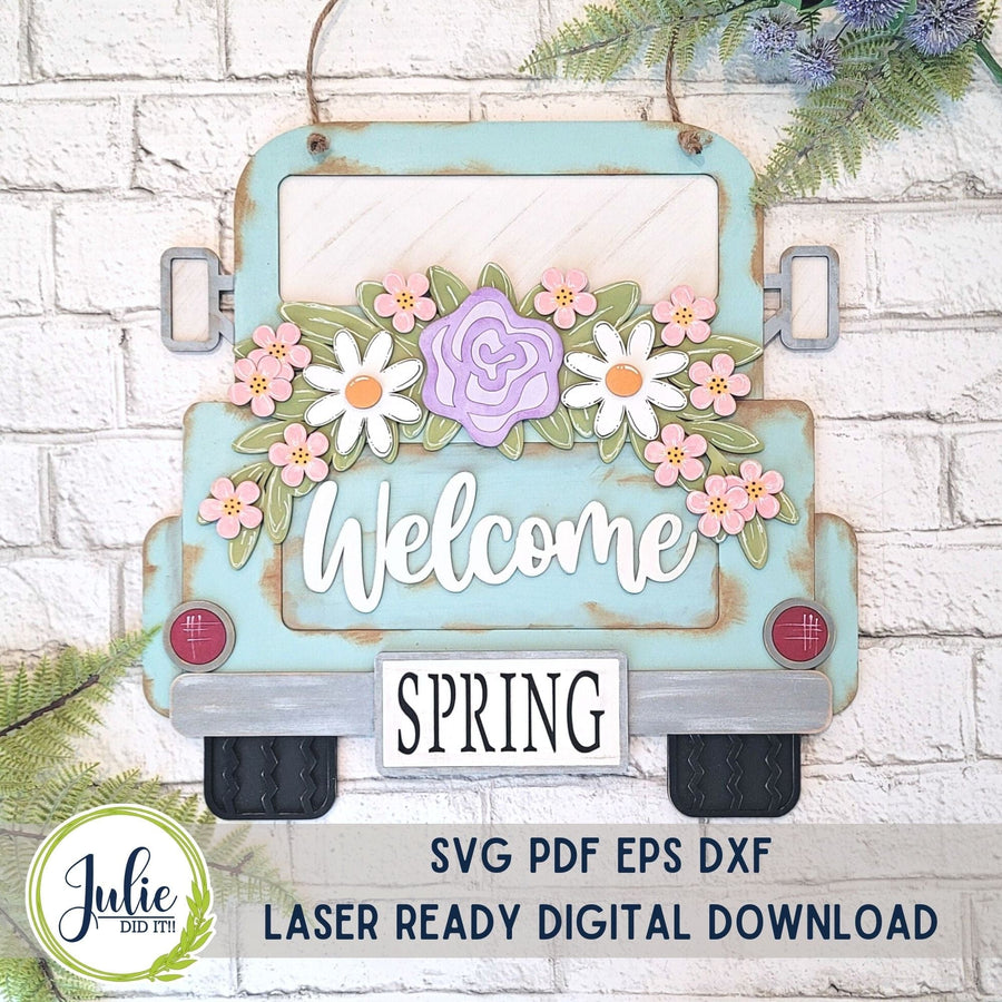 Julie Did It Studios Truck with Welcome Floral Door Hanger - March 2023 Design Studio