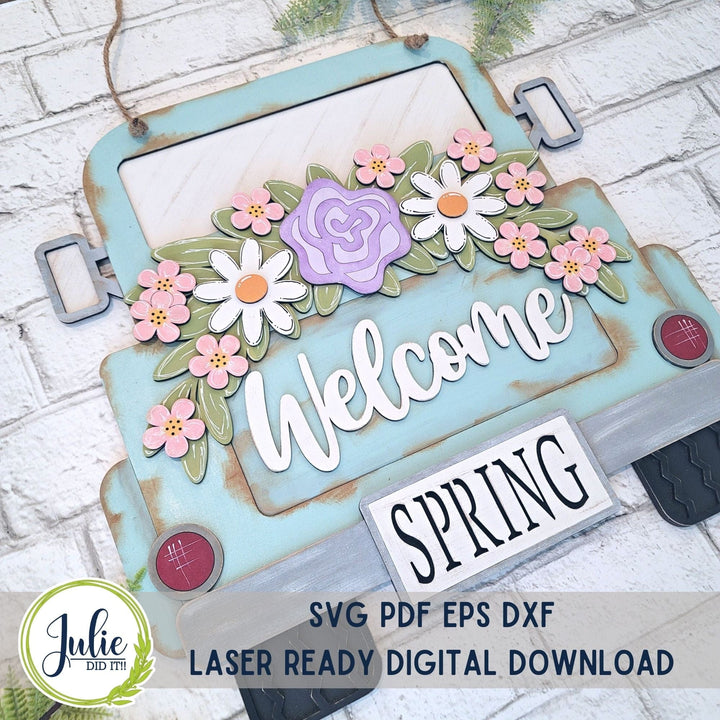 Julie Did It Studios Truck with Welcome Floral Door Hanger - March 2023 Design Studio