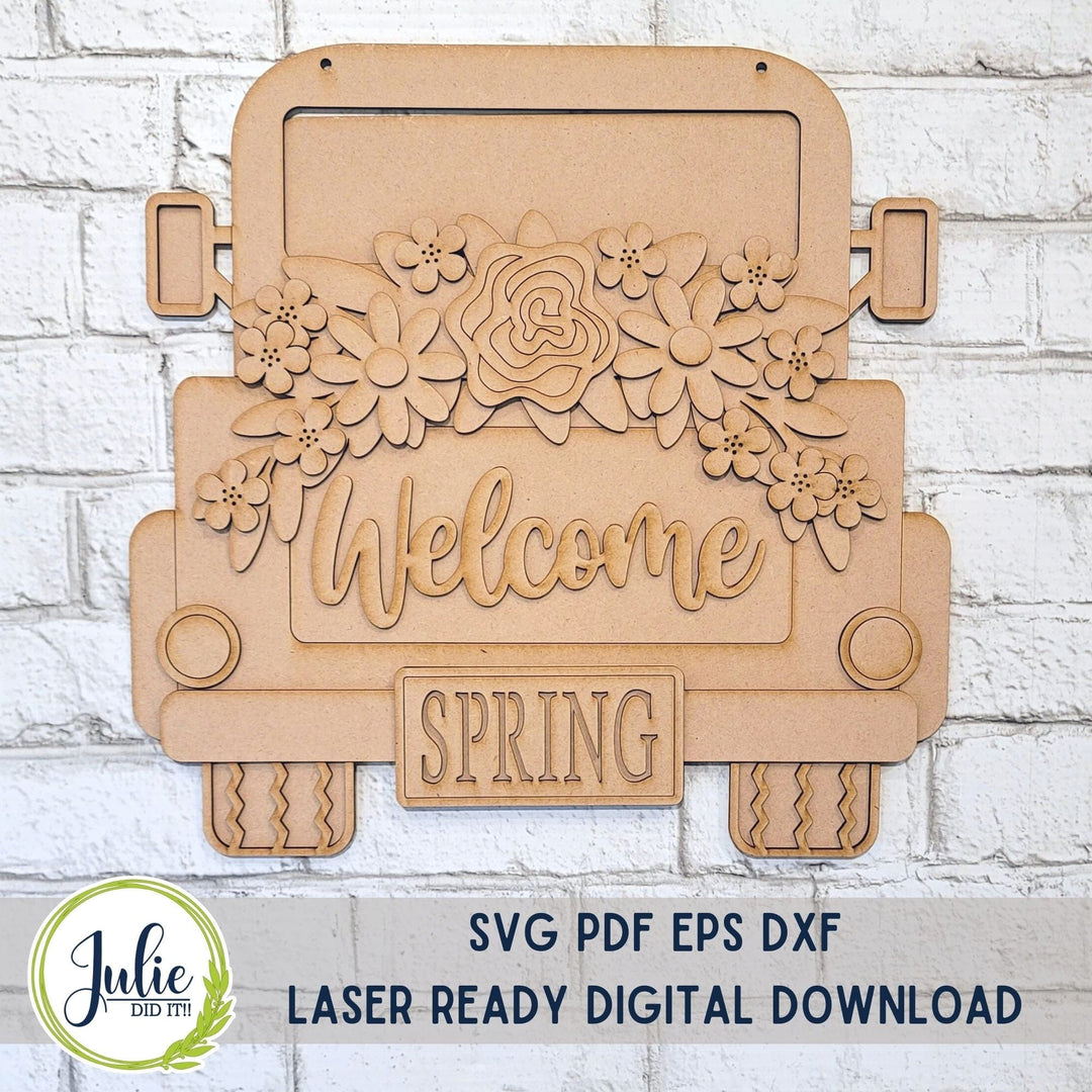 Julie Did It Studios Truck with Welcome Floral Door Hanger - March 2023 Design Studio