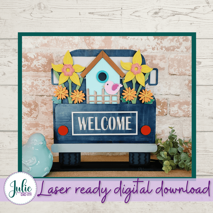 Julie Did It Studios window box SVG Digital Files with Branded Photos Rustic Truck Shelf Sitter (Compatible with the Window Box Inserts)