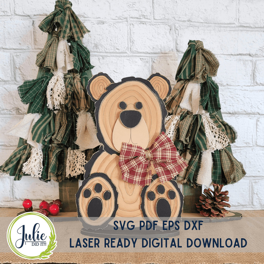 Julie Did It Studios Wood Slice Bear Shelf Sitter