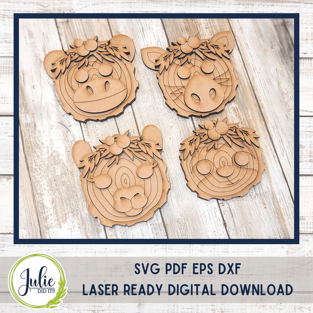 Julie Did It Studios Wood Slice Ornaments 6 (Zebra, Llama, Monkey, Sloth)