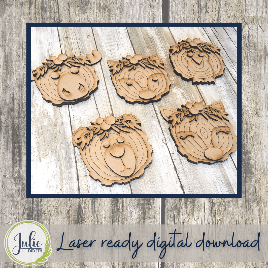 Julie Did It Studios Wood Slice Ornaments (Animals) - August 2022 Design Subscription