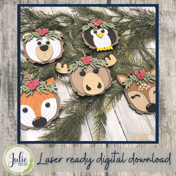 Julie Did It Studios Wood Slice Ornaments (Animals) - August 2022 Design Subscription